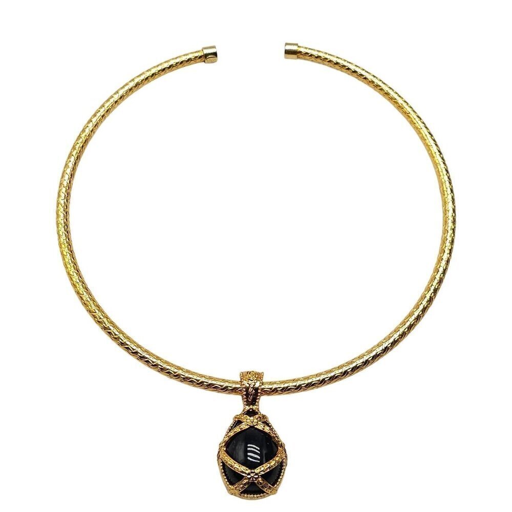 Joan Rivers Caged Black Resin Gold Tone Charm Collar Necklace